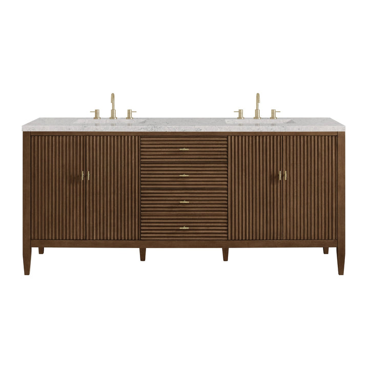 Myrrin 72" Double Vanity, Mid Century Walnut w/ 3 CM Eternal Jasmine Pearl Silestone Top