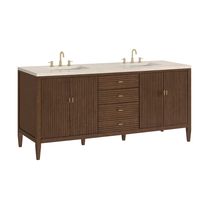Myrrin 72" Double Vanity, Mid Century Walnut w/ 3 CM Eternal Marfil Silestone Top
