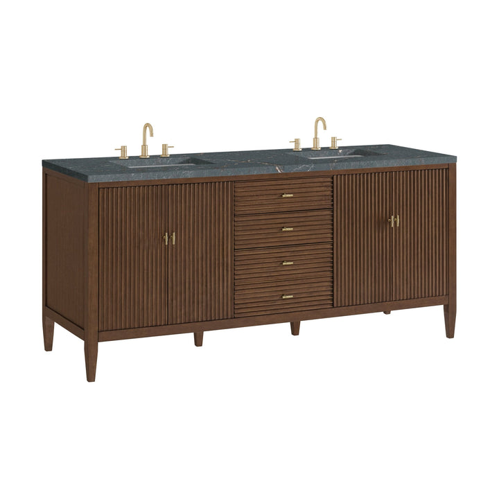 Myrrin 72" Double Vanity, Mid Century Walnut w/ 3 CM Parisien Bleu Silestone Top
