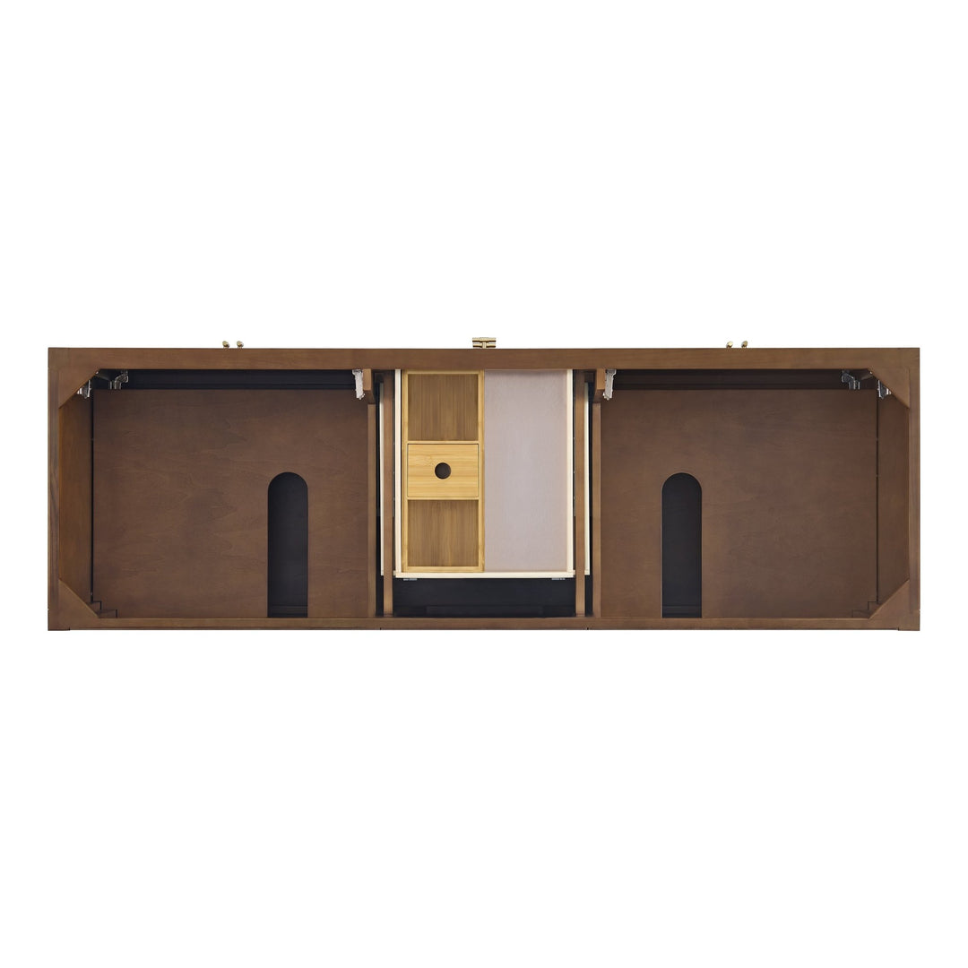 Myrrin 72" Double Vanity, Mid Century Walnut w/ 3 CM Victorian Silver Silestone Top w/FreePower Wireless Charger