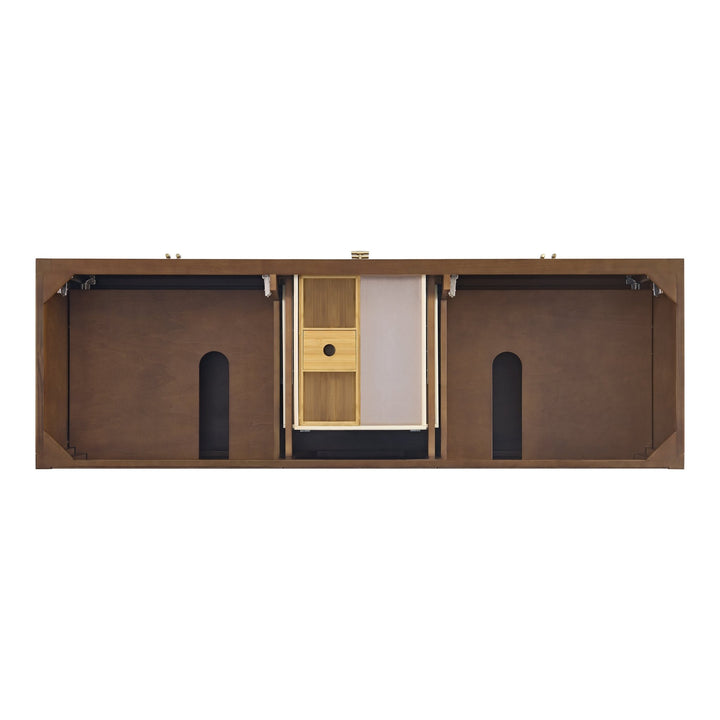 Myrrin 72" Double Vanity, Mid Century Walnut w/ 3 CM Victorian Silver Silestone Top w/FreePower Wireless Charger