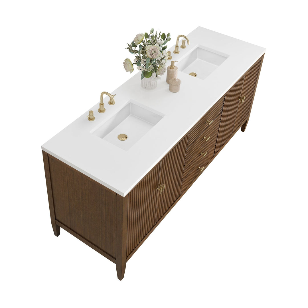 Myrrin 72" Double Vanity, Mid Century Walnut w/ 3 CM White Zeus Silestone Top