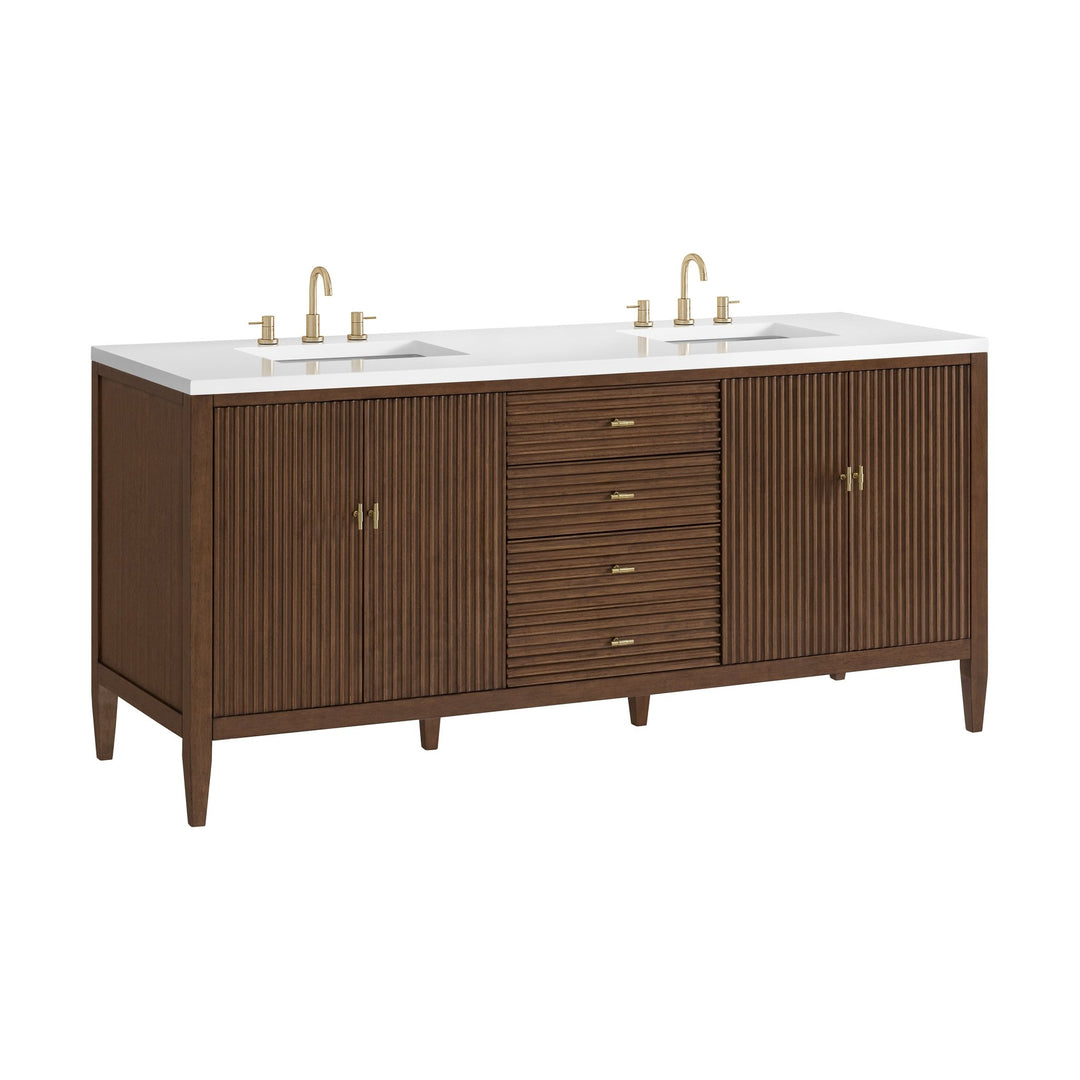 Myrrin 72" Double Vanity, Mid Century Walnut w/ 3 CM White Zeus Silestone Top