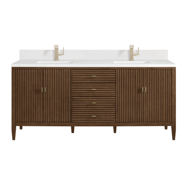 Myrrin 72" Vanity, Mid Century Walnut w/ Single Hole 3 CM White Zeus Silestone Top & Backsplash