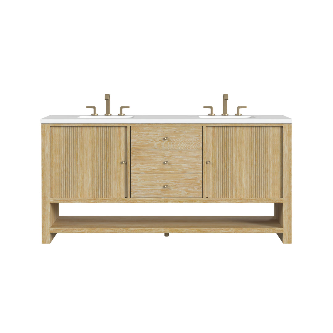 Marigot 72" Double Vanity, Sunwashed Oak w/ 3 CM White Zeus Silestone Top