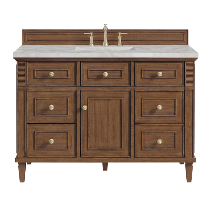 Lorelai 48" Single Vanity, Mid-Century Walnut w/ 3 CM Victorian Silver Silestone Top
