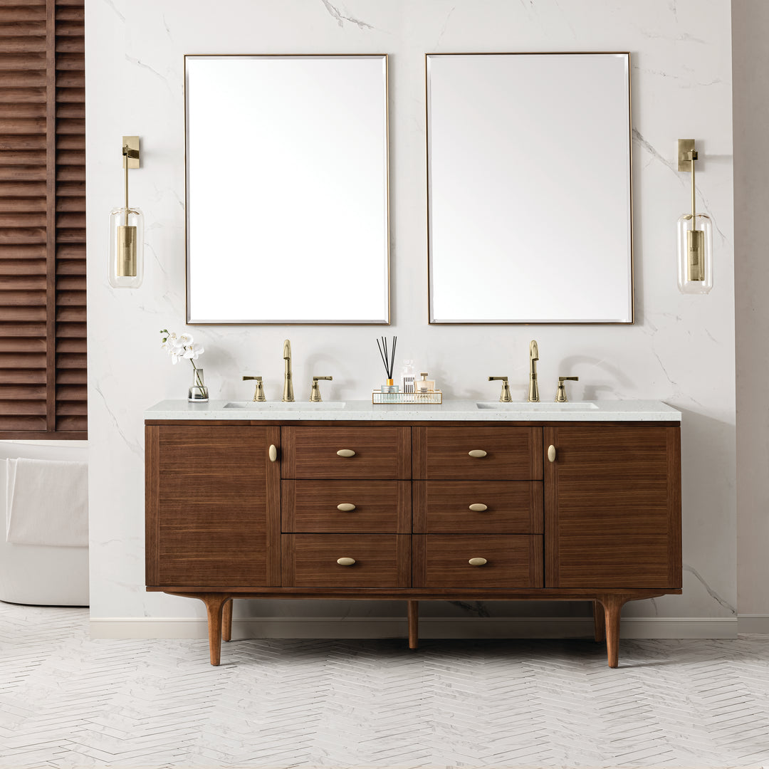 Amberly 72" Double Vanity, Mid-Century Walnut w/ 3 CM Lime Delight Top