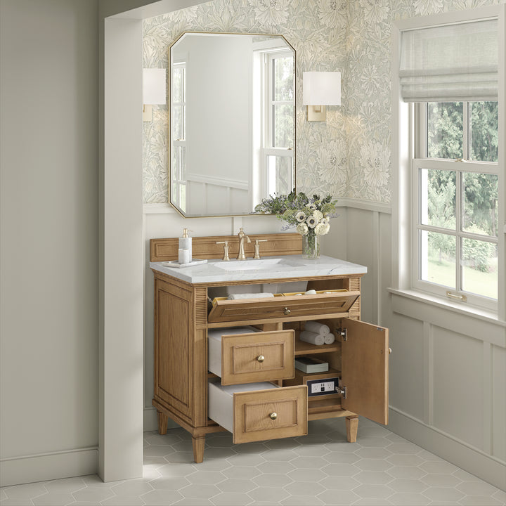 Lorelai 36" Single Vanity, Light Natural Oak w/ 3 CM Ethereal Noctis Silestone Top