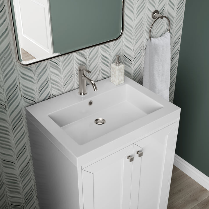 Chianti 24" Single Vanity, Glossy White, Brushed Nickel, w/ White Glossy Composite Stone Top