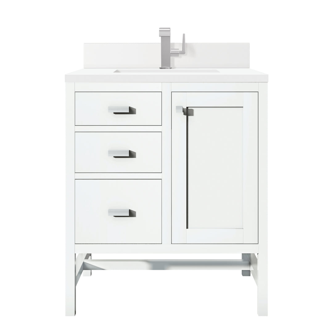 Addison 30" Single Vanity, Glossy White w/ Single Hole 3 CM White Zeus Silestone Top & Backsplash
