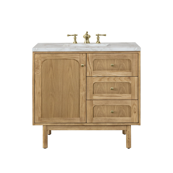 Laurent 36" Single Vanity, Light Natural Oak w/ 3 CM Victorian Silver Top