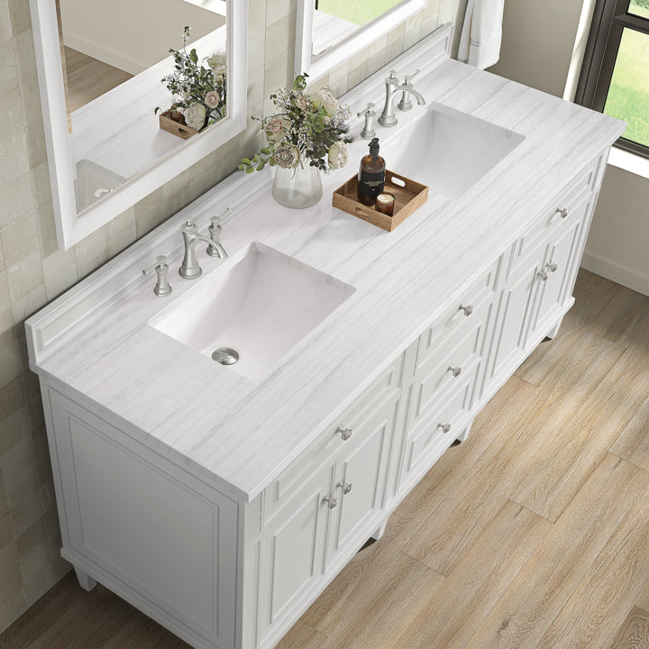 Lorelai 72" Double Vanity, Bright White w/ 3 CM Arctic Fall Solid Surface Top