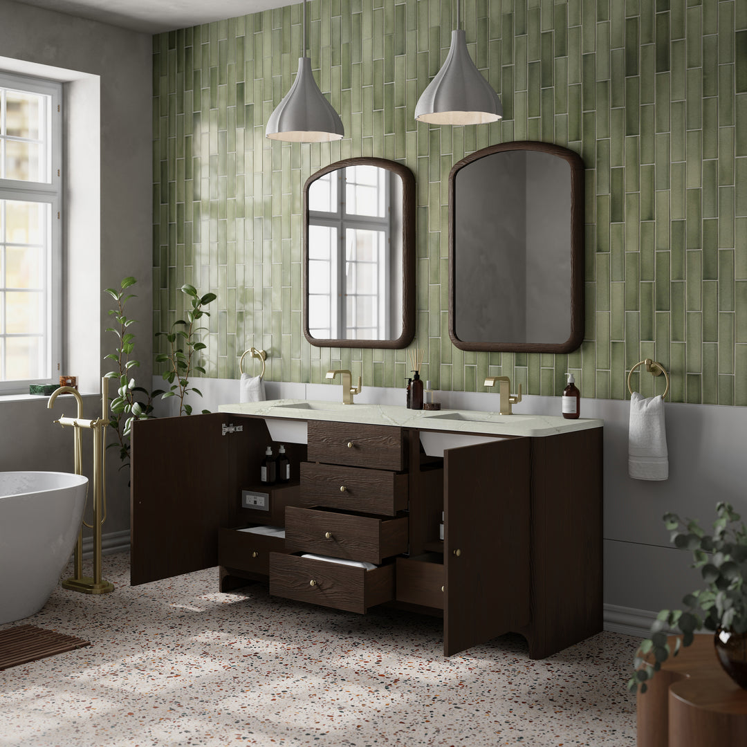 Gracyn 72" Double Vanity, Sable, w/ 3 CM Victorian Silver Quartz Top