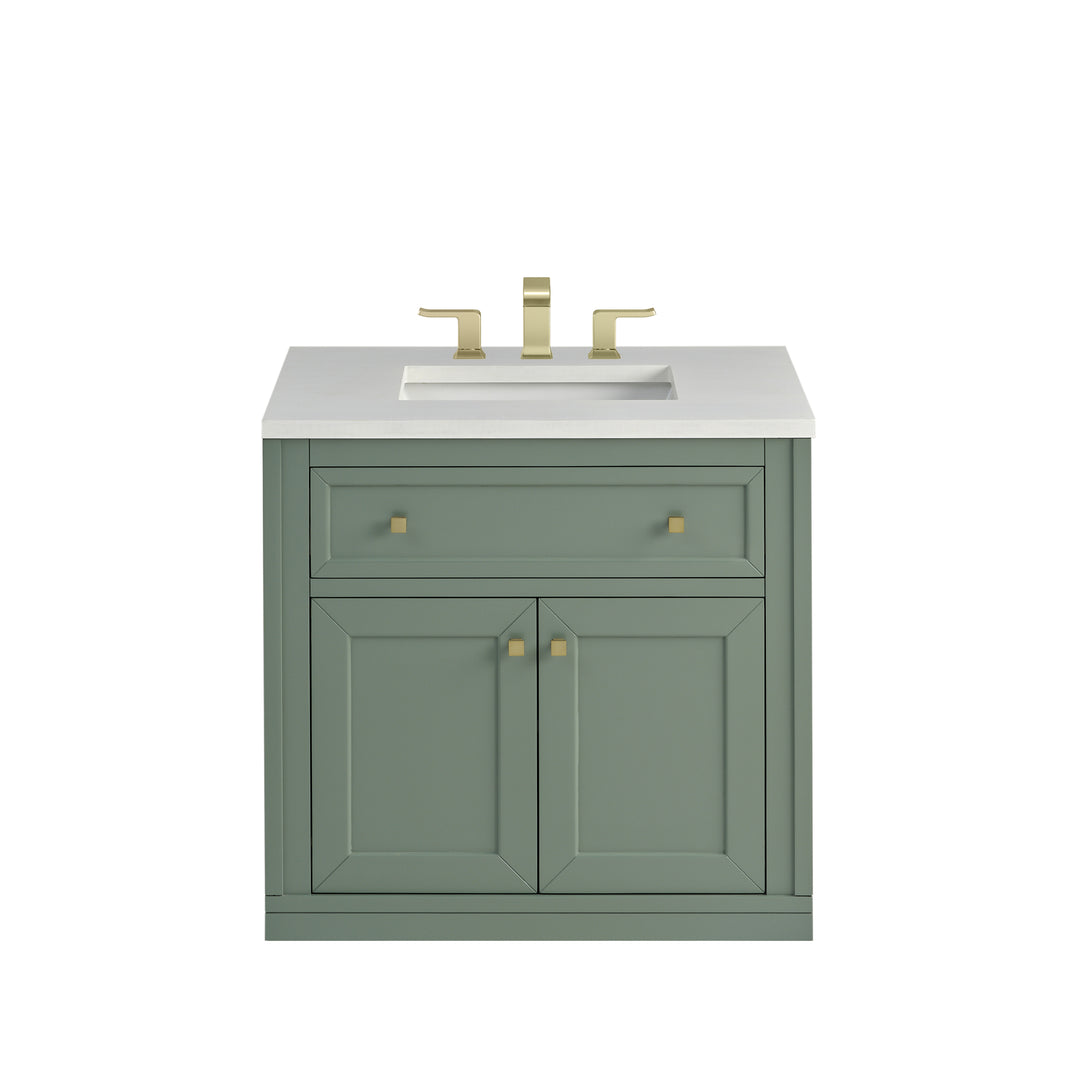 Chicago 30" Single Vanity, Smokey Celadon, w/ 3 CM White Zeus Silestone® Top