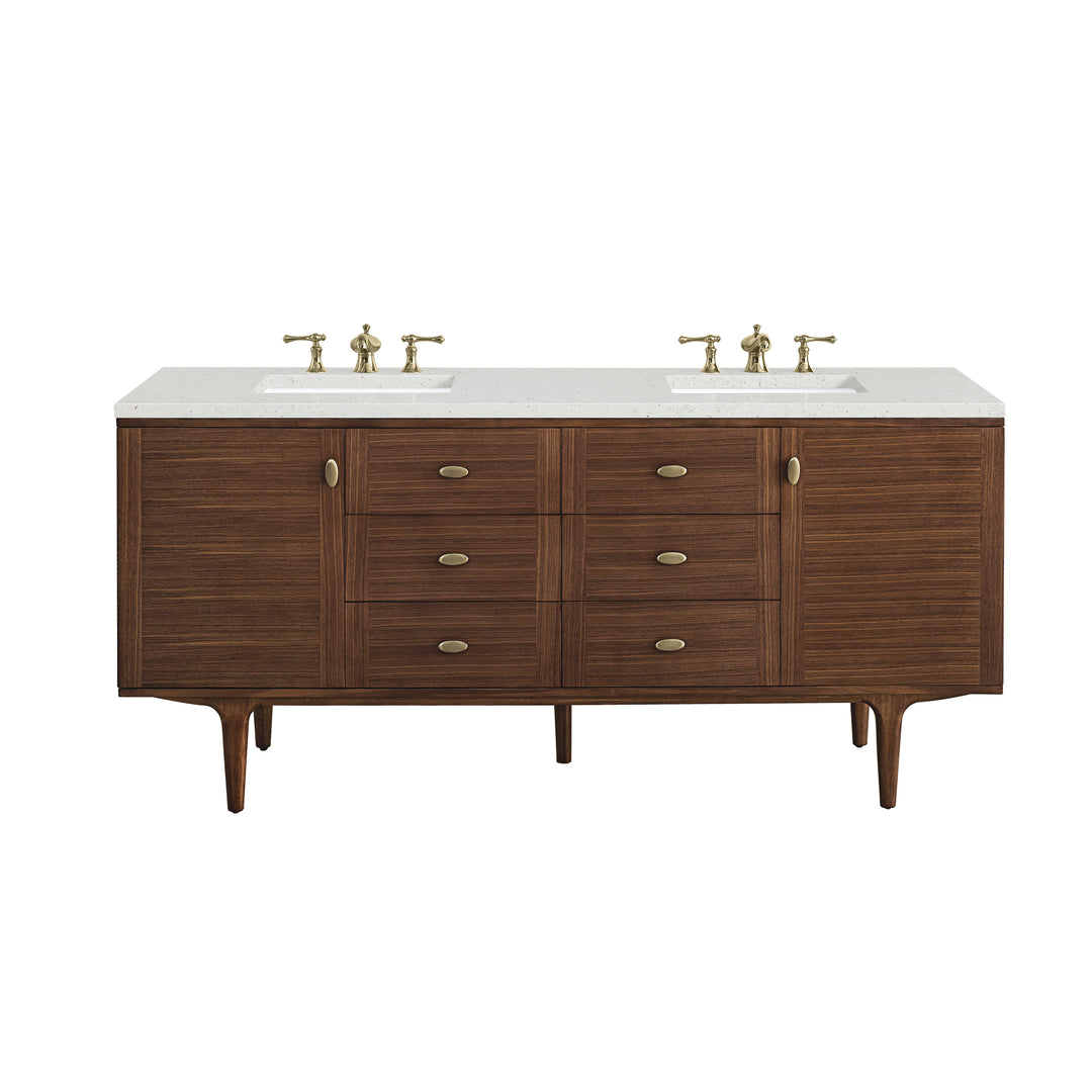 Amberly 72" Double Vanity, Mid-Century Walnut w/ 3 CM Lime Delight Top