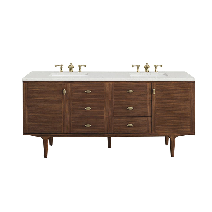 Amberly 72" Double Vanity, Mid-Century Walnut w/ 3 CM Lime Delight Top