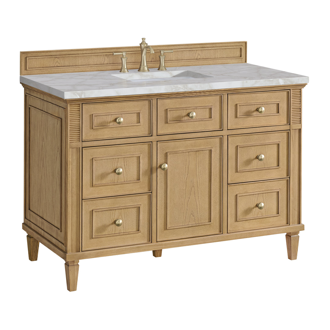 Lorelai 48" Single Vanity, Light Natural Oak w/ 3 CM Victorian Silver Silestone Top w/FreePower Wireless Charger
