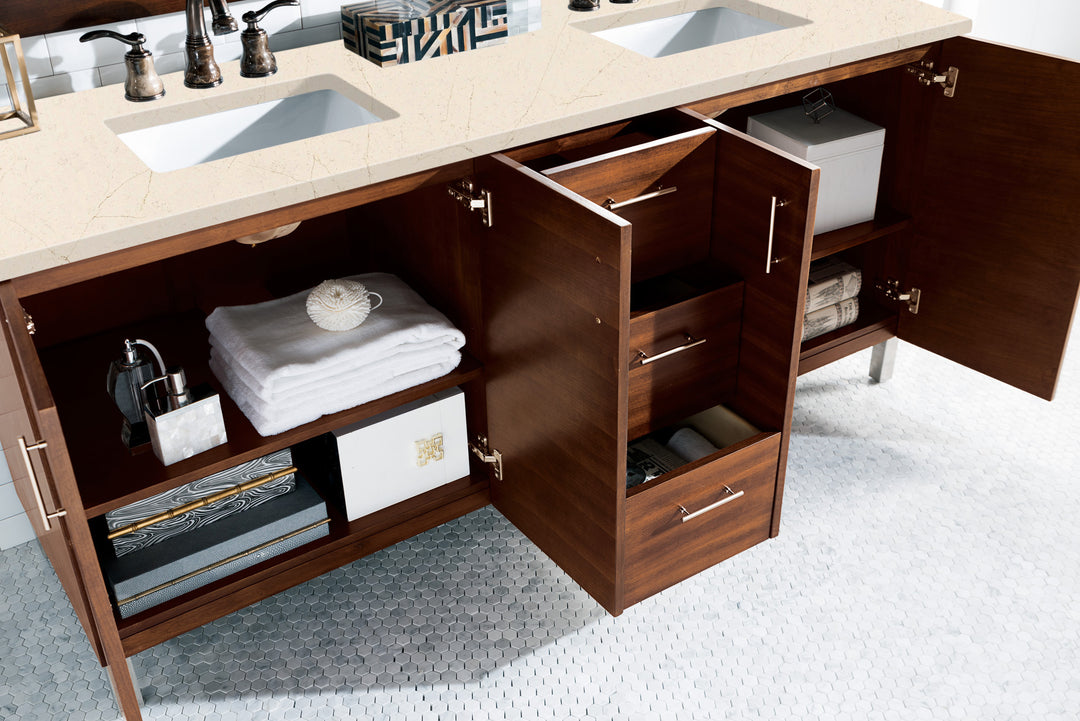 Metropolitan 72" Double Vanity, American Walnut w/ 3 CM Eternal Marfil Silestone Top