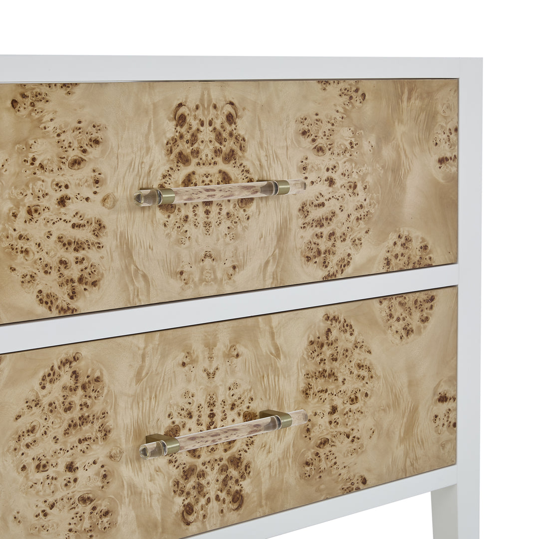 Olena 36" Single Vanity, Light Mappa Burl and Polished White w/ Single Hole 3 CM White Zeus Silestone Top & Backsplash