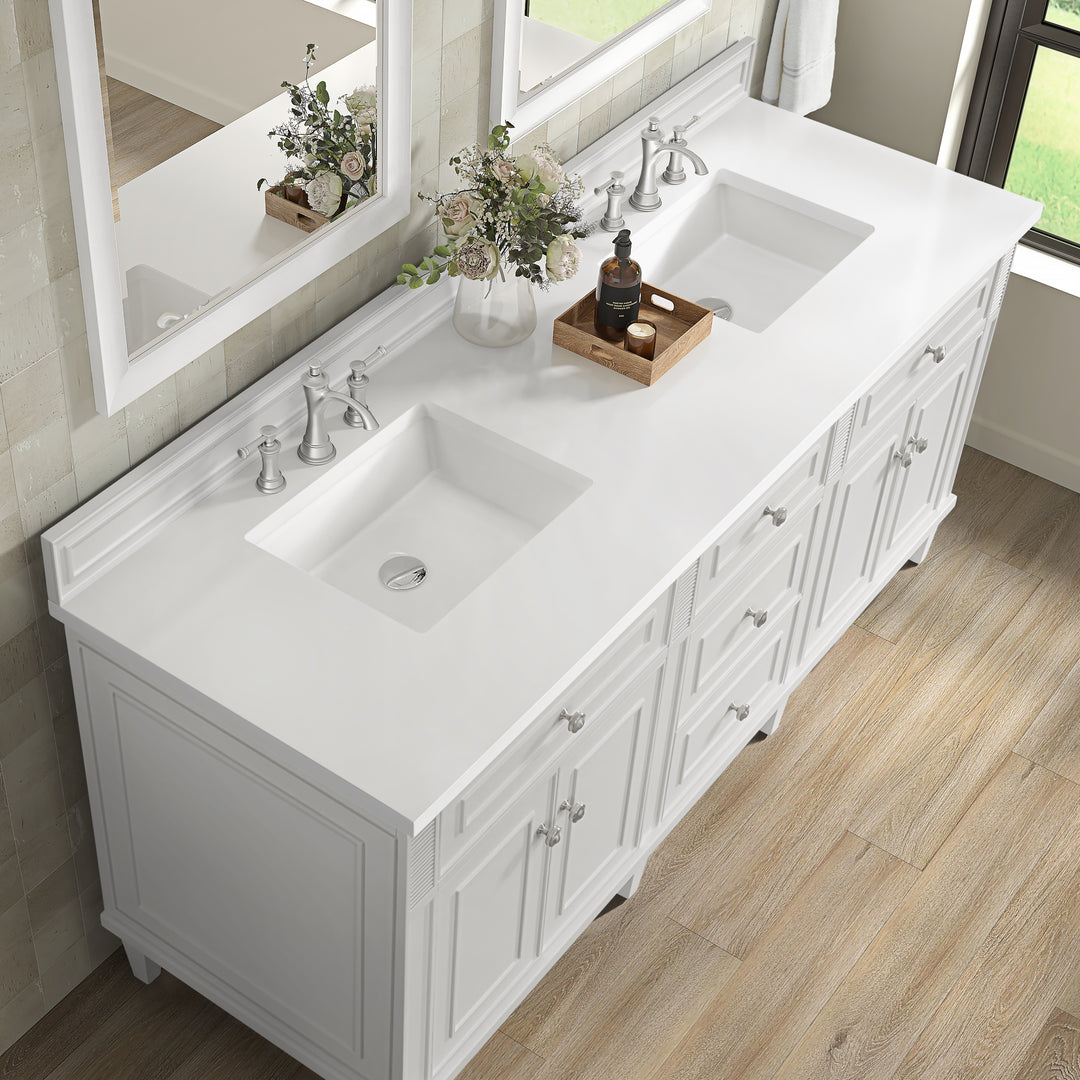 Lorelai 72" Double Vanity, Bright White w/ 3 CM White Zeus Silestone Top