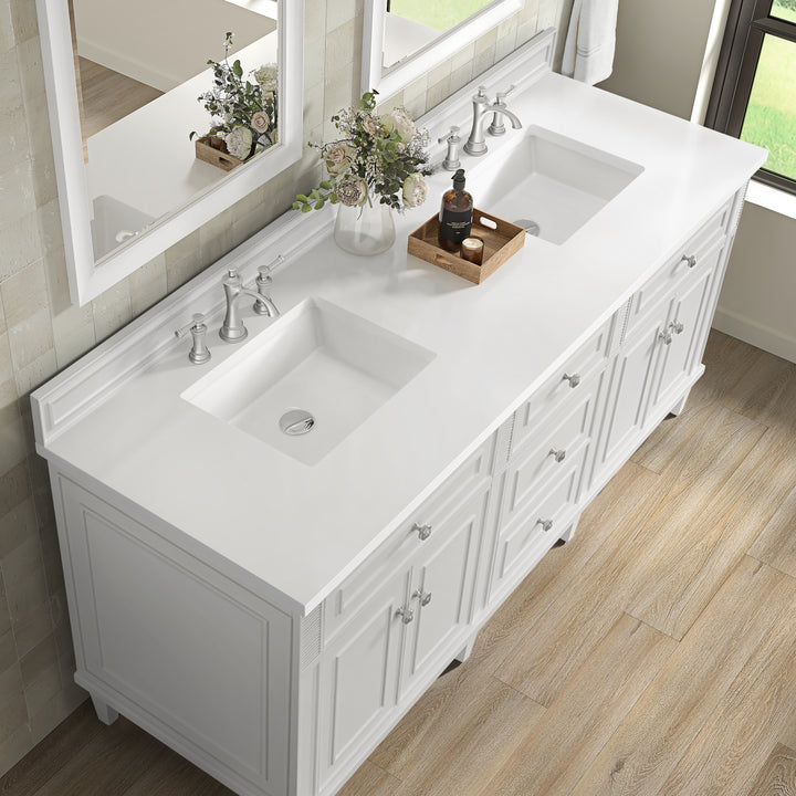 Lorelai 72" Double Vanity, Bright White w/ 3 CM White Zeus Silestone Top