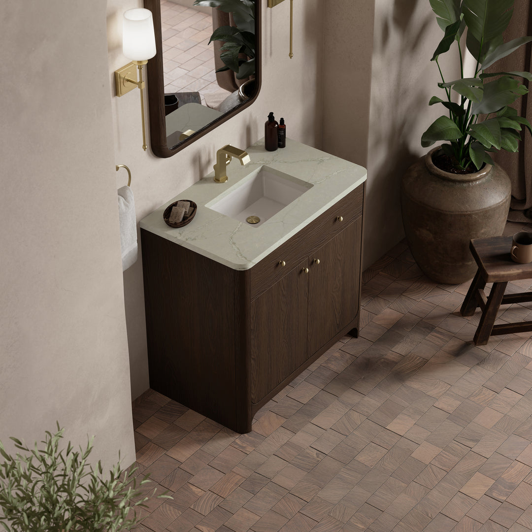 Gracyn 36" Single Vanity, Sable, w/ 3 CM Victorian Silver Quartz Top