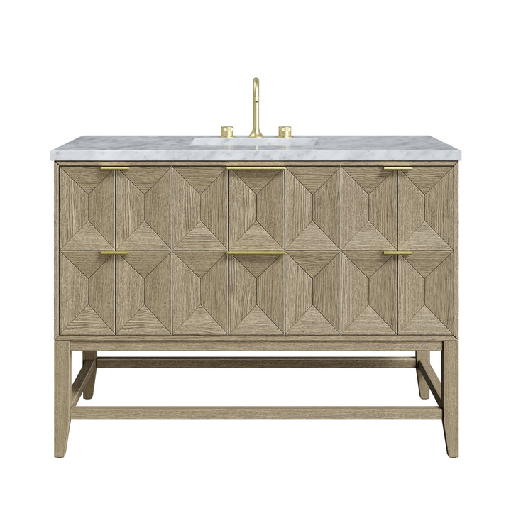 Emmeline 48" Single Vanity, Pebble Oak w/ 3 CM Carrara White Marble Top