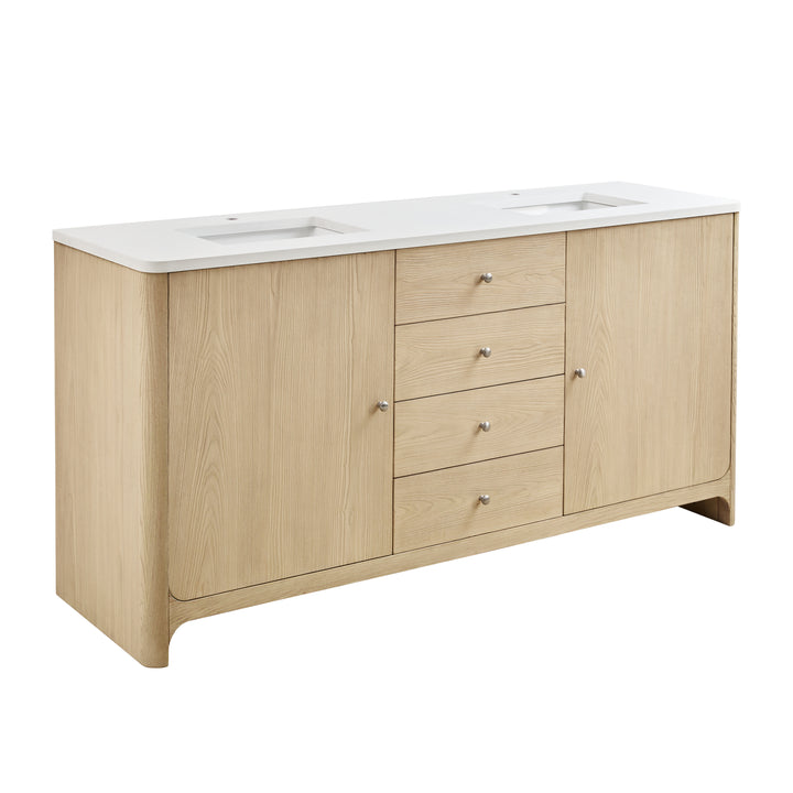 Gracyn 72" Double Vanity, Coastal Driftwood, w/ 3 CM White Zeus Quartz Top