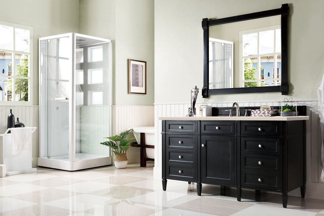 Brittany 60" Single Vanity, Black Onyx, w/ 3 CM Eternal Marfil Silestone Top