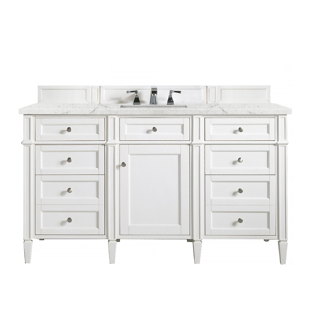 Brittany 60" Single Vanity, Bright White w/ 3 CM Eternal Jasmine Pearl Silestone Top
