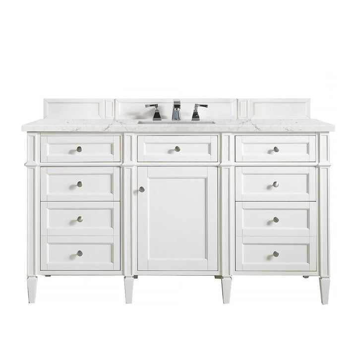 Brittany 60" Single Vanity, Bright White w/ 3 CM Eternal Jasmine Pearl Silestone Top