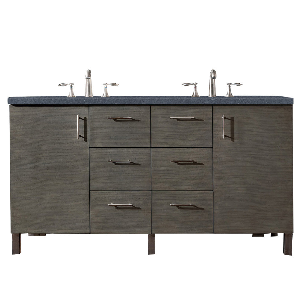 Metropolitan 60" Double Vanity, Silver Oak w/ 3 CM Charcoal Soapstone Silestone Top