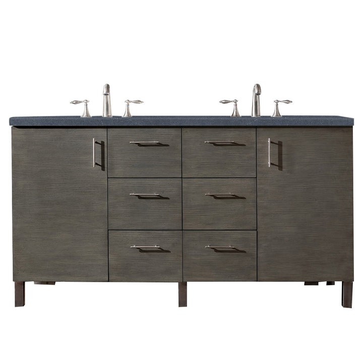 Metropolitan 60" Double Vanity, Silver Oak w/ 3 CM Charcoal Soapstone Silestone Top