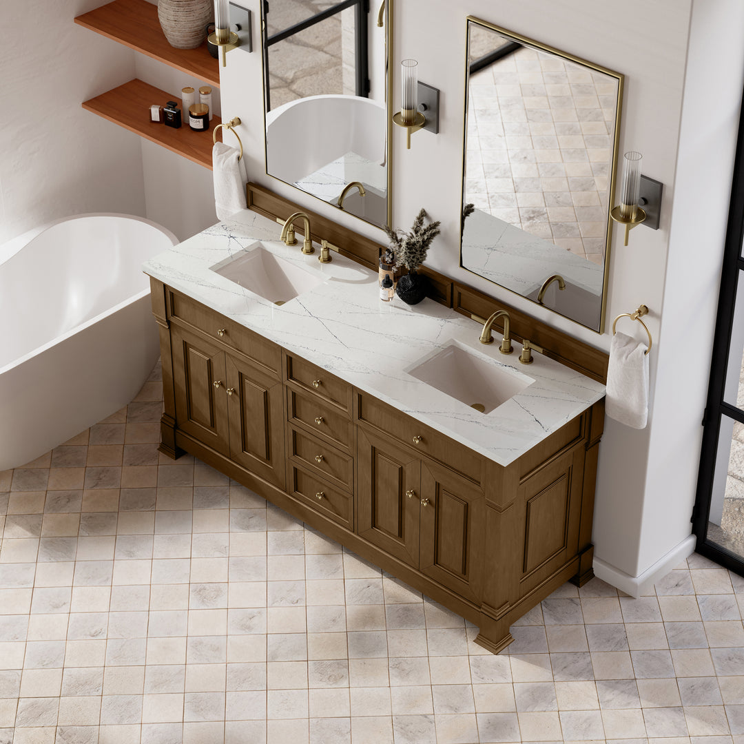 Brookfield 72" Double Vanity, Honey Oak w/ 3 CM Ethereal Noctis Silestone® Top