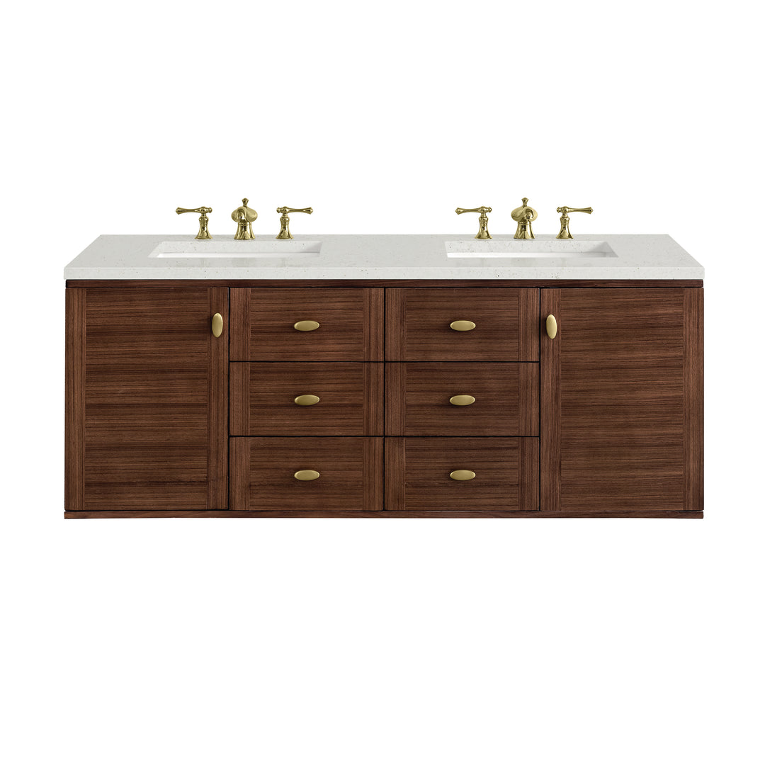 Amberly 60" Double Vanity, Mid-Century Walnut w/ 3 CM Lime Delight Top