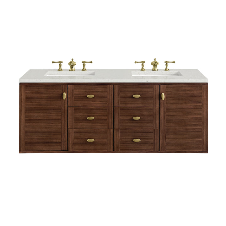 Amberly 60" Double Vanity, Mid-Century Walnut w/ 3 CM Lime Delight Top