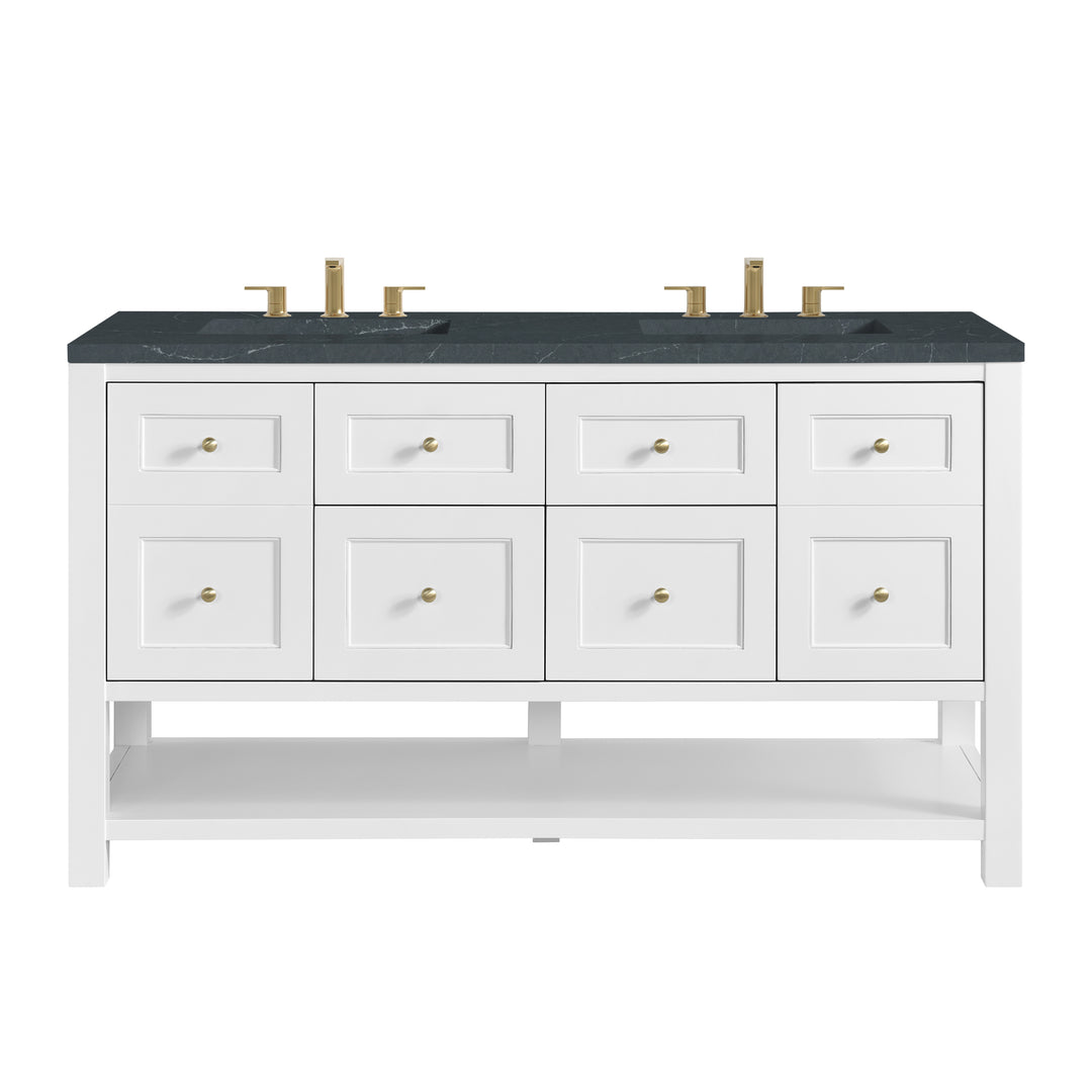 Breckenridge 60" Double Vanity, Bright White, w/ 3 CM Charcoal Soapstone Quartz Top