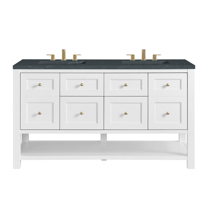 Breckenridge 60" Double Vanity, Bright White, w/ 3 CM Charcoal Soapstone Quartz Top