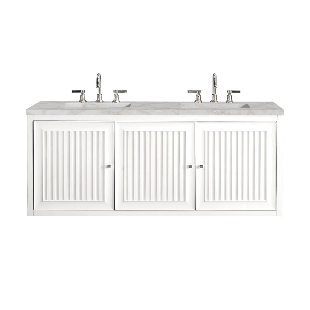 Athens 60" Double Vanity, Glossy White w/ 3 CM Victorian Silver Silestone Top
