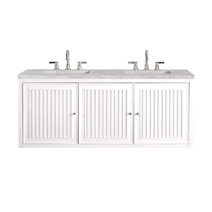 Athens 60" Double Vanity, Glossy White w/ 3 CM Victorian Silver Silestone Top