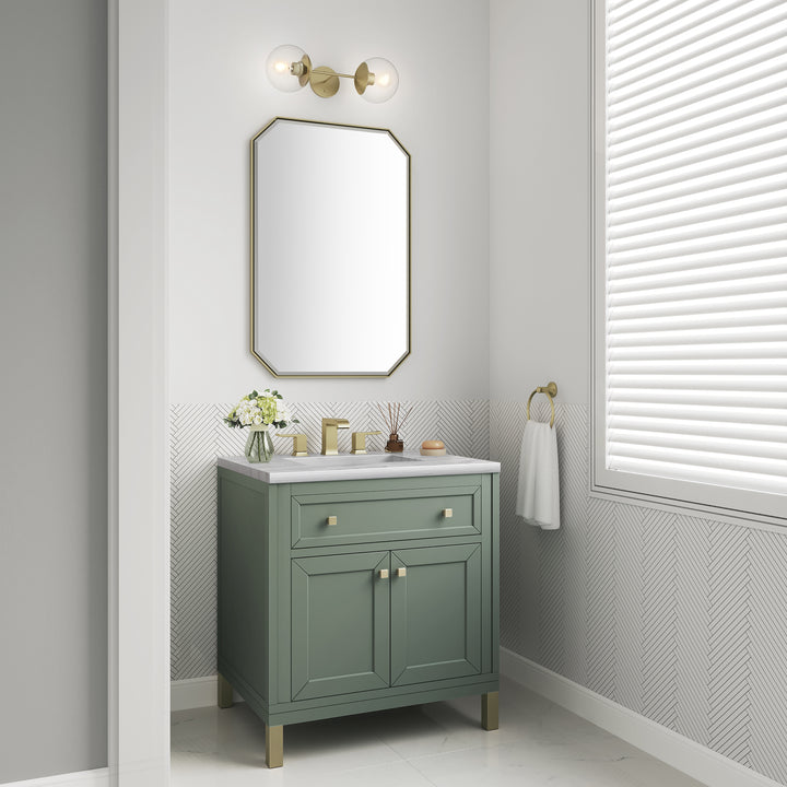 Chicago 30" Single Vanity, Smokey Celadon, w/ 3 CM Arctic Fall Solid Surface Top