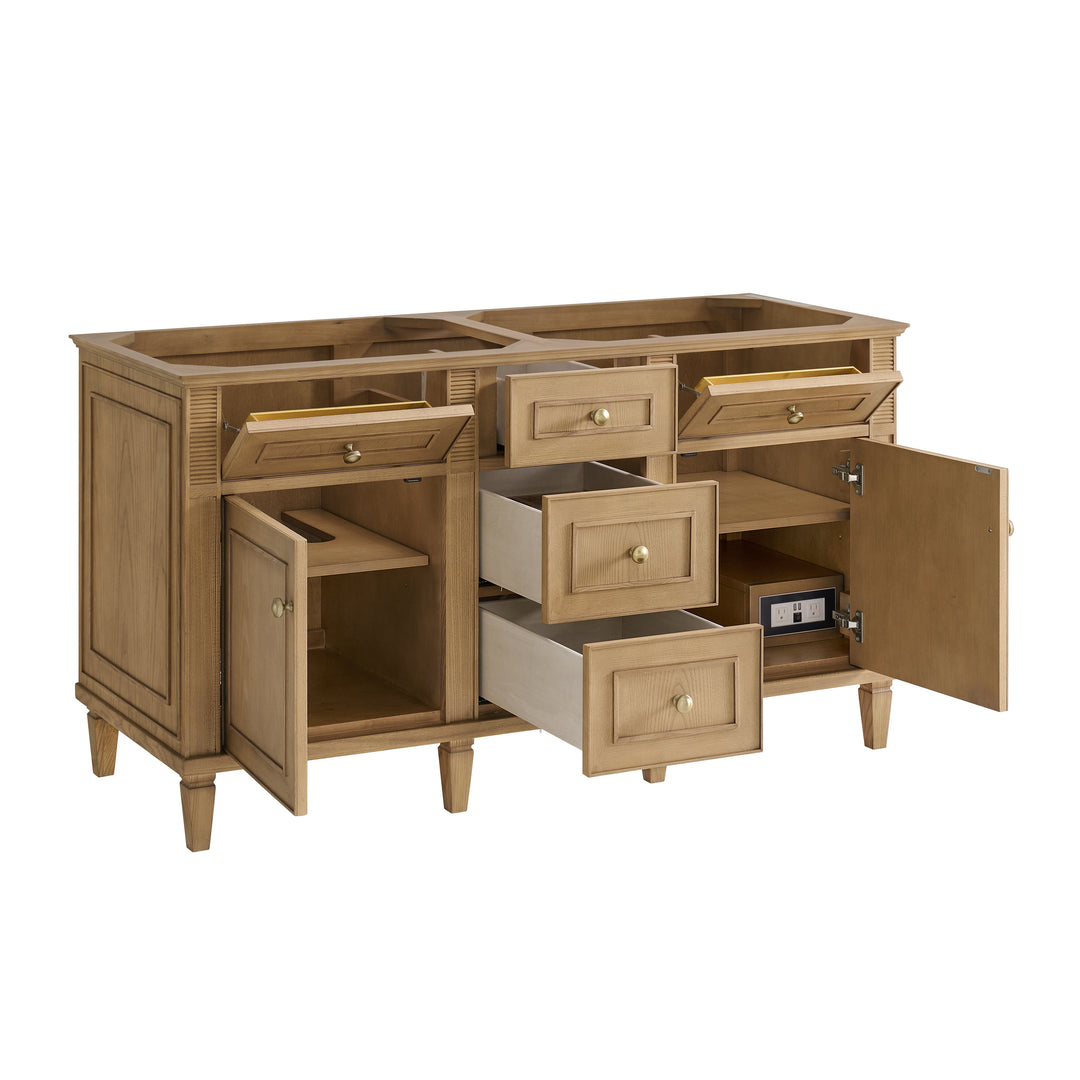 Lorelai 60" Double Vanity, Light Natural Oak w/ 3 CM White Zeus Silestone Top