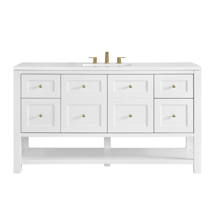 Breckenridge 60" Single Vanity, Bright White, w/ 3 CM White Zeus Quartz Top