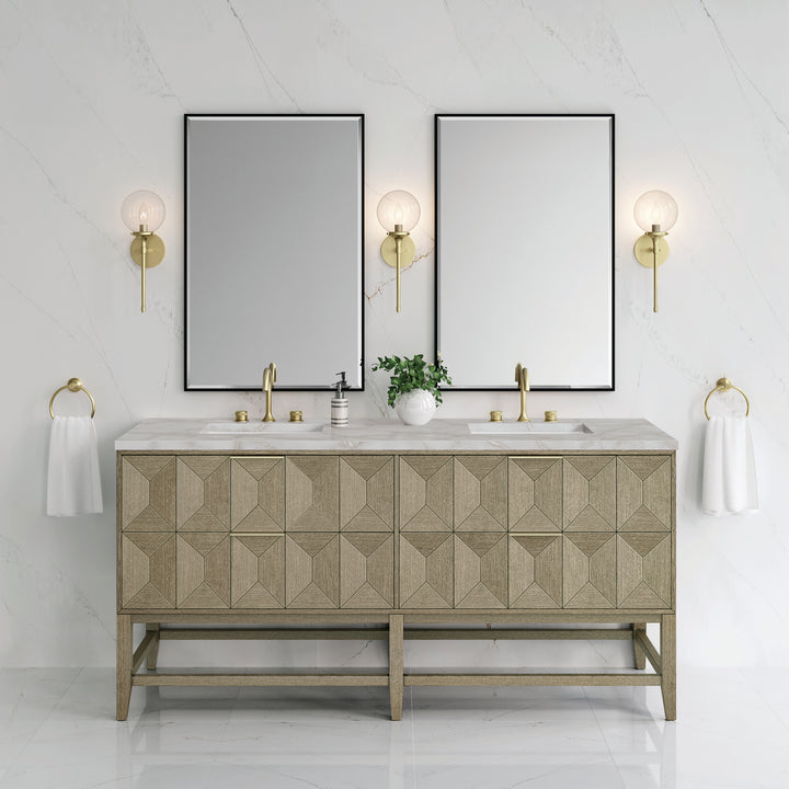 Emmeline 72" Double Vanity, Pebble Oak w/ 3 CM Victorian Silver Top