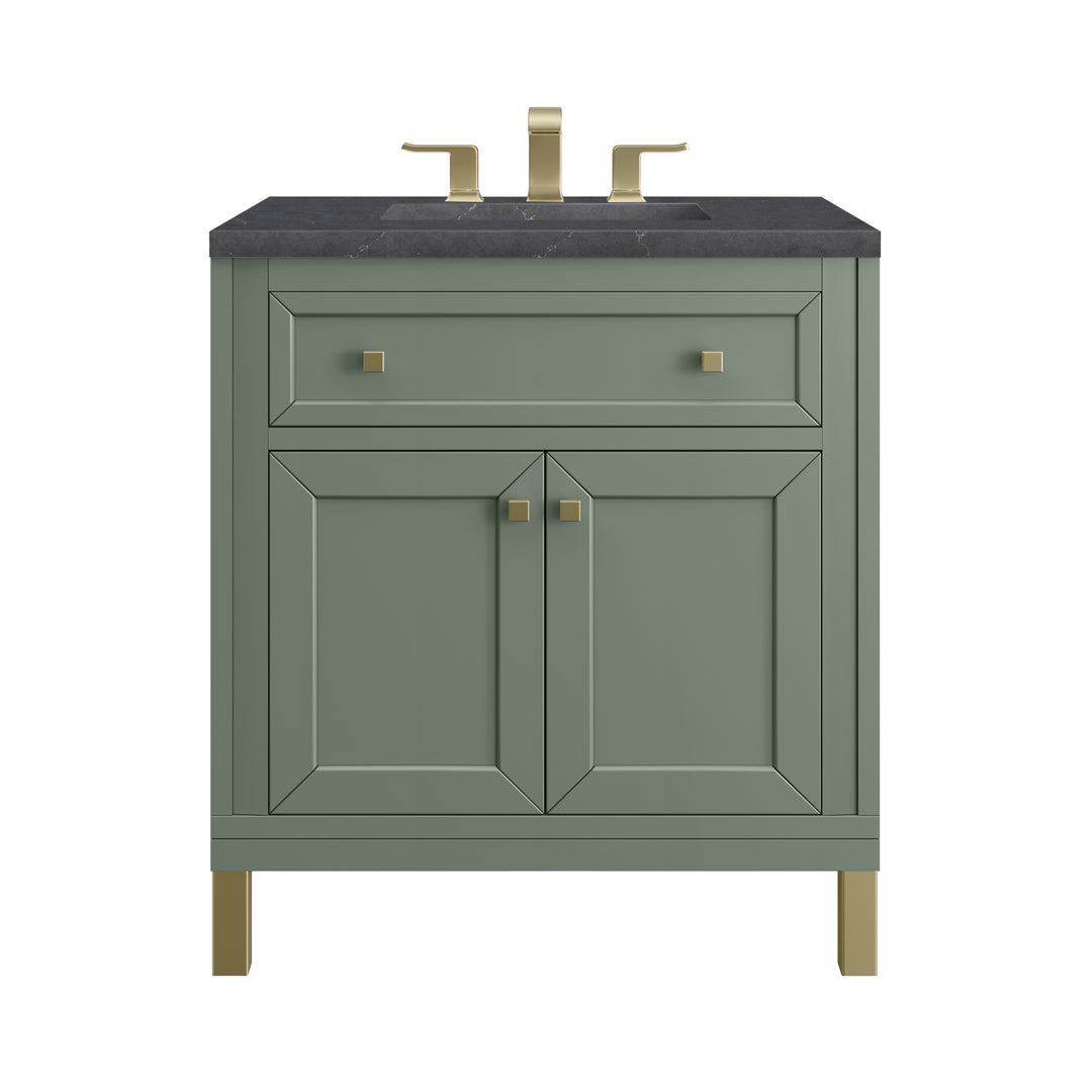 Chicago 30" Single Vanity, Smokey Celadon, w/ 3 CM Charcoal Soapstone Silestone® Top
