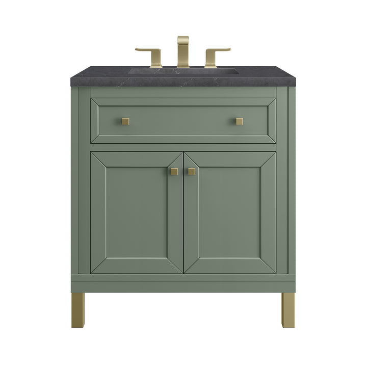 Chicago 30" Single Vanity, Smokey Celadon, w/ 3 CM Charcoal Soapstone Silestone® Top