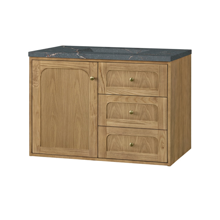 Laurent 36" Single Vanity, Light Natural Oak w/ 3 CM Parisien Bleu Top