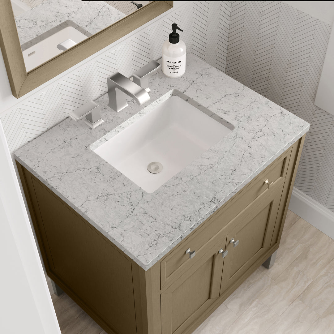 Chicago 30" Single Vanity, Walnut Whisper, w/ 3 CM Eternal Jasmine Pearl Silestone® Top
