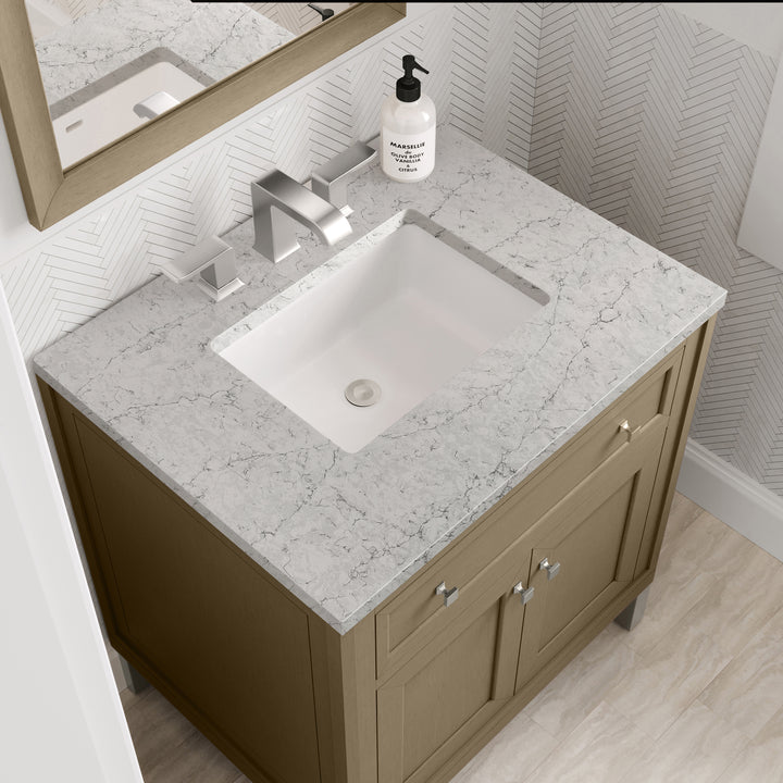 Chicago 30" Single Vanity, Walnut Whisper, w/ 3 CM Eternal Jasmine Pearl Silestone® Top