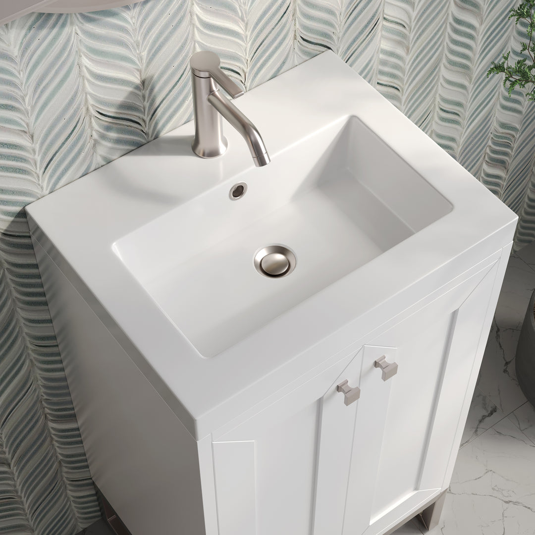 Chianti 20" Single Vanity, Glossy White, Brushed Nickel, w/ White Glossy Composite Stone Top